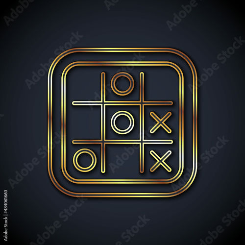 Gold line Tic tac toe game icon isolated on black background. Vector