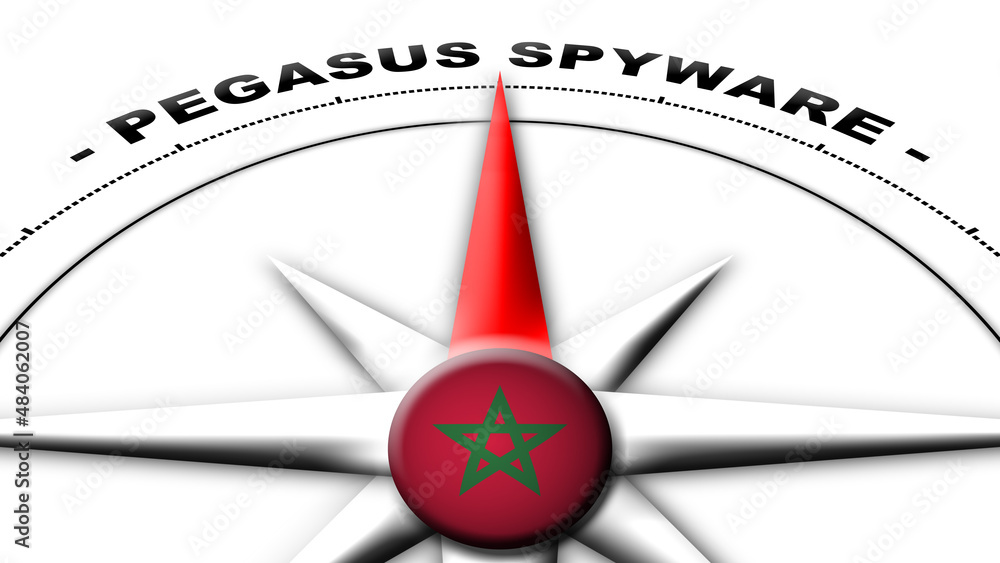 Morocco Globe Sphere Flag and Compass Concept Pegasus Spyware Titles – 3D Illustration Morocco Globe Sphere Flag and Compass Concept Pegasus Spyware Titles – 3D Illustration