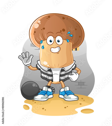 mushroom head cartoon criminal in jail. cartoon character