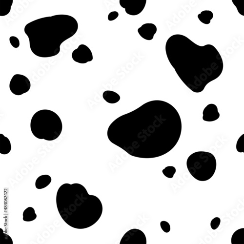 Vector seamless pattern of dalmatian fur spots. Black irregularly drawn dots on white background