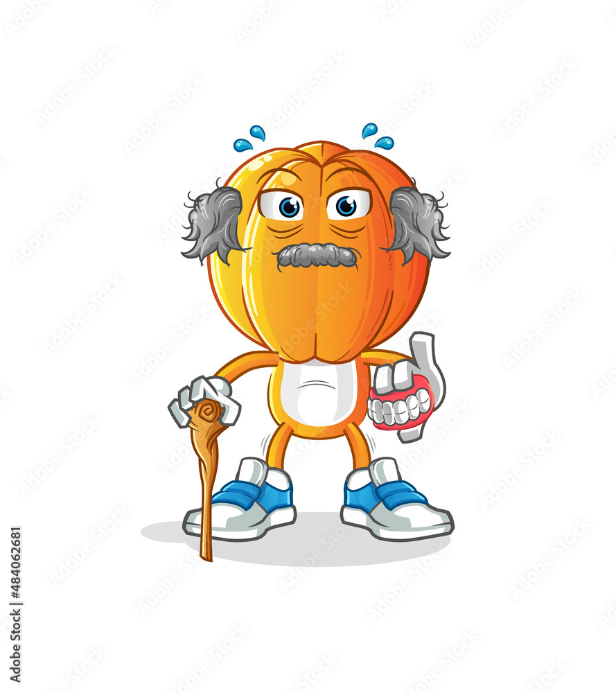 star fruit head cartoon white haired old man. character vector
