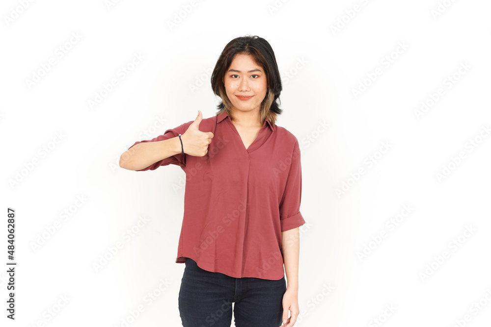 Showing Thumbs Up Of Beautiful Asian Woman Isolated On White Background Showing Thumbs Up Of Beautiful Asian Woman Isolated On White Background