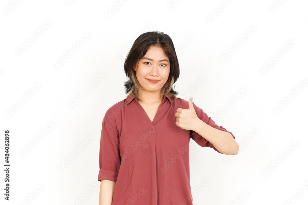 Showing Thumbs Up Of Beautiful Asian Woman Isolated On White Background Showing Thumbs Up Of Beautiful Asian Woman Isolated On White Background