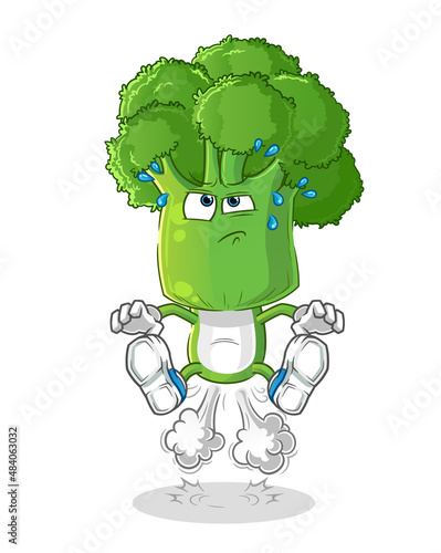 broccoli head cartoon fart jumping illustration. character vector