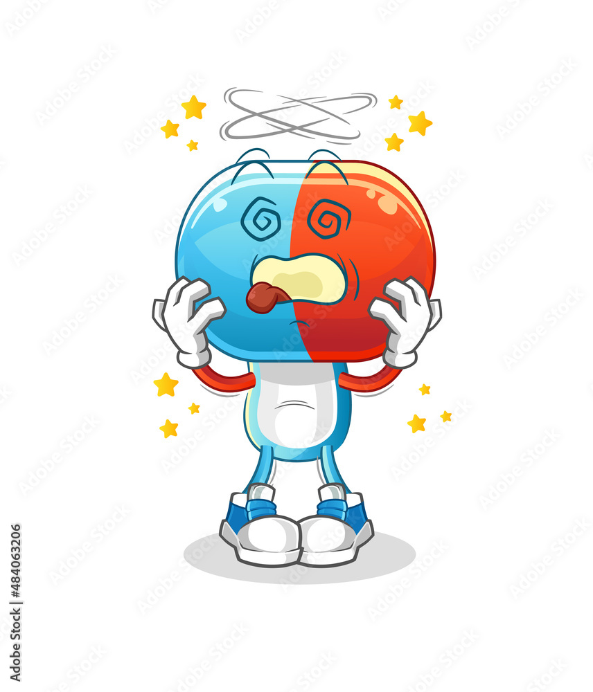 Obraz premium capsule head cartoon dizzy mascot. cartoon vector