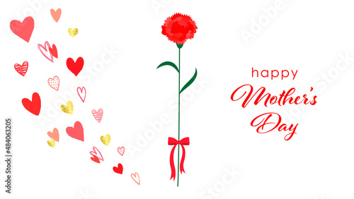 Fototapeta Naklejka Na Ścianę i Meble -  Mother's Day Frame Illustration (Carnation and heart) (white background, vector, cut out)