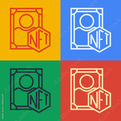 Pop art line NFT Digital crypto art icon isolated on color background. Non fungible token. Vector