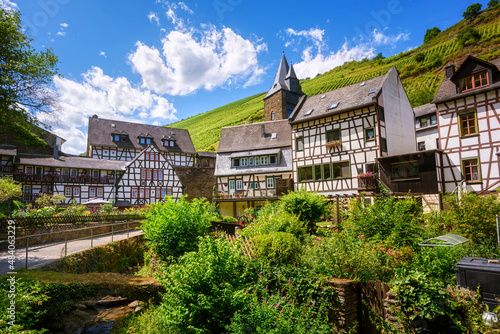 White half-timbered houses in Bacharach town  Germany