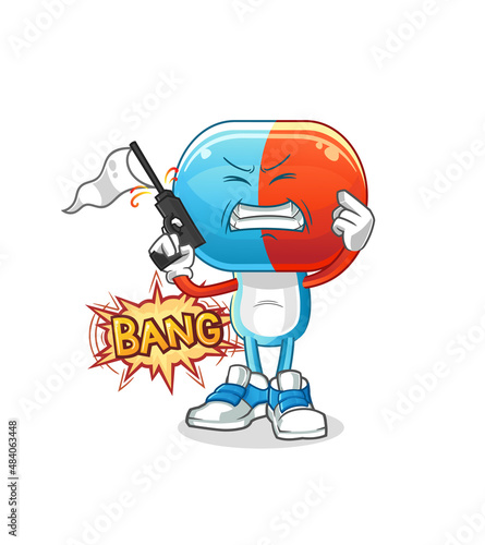 capsule head cartoon warning shot mascot. cartoon vector
