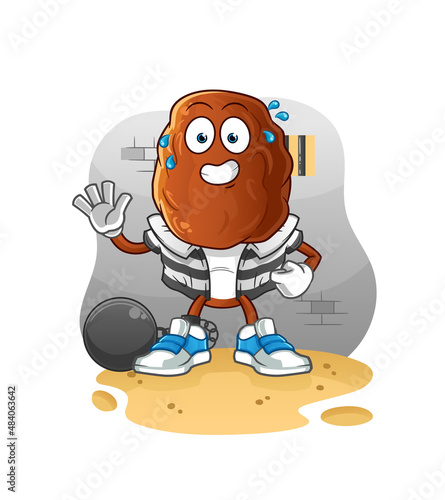 date fruit head cartoon criminal in jail. cartoon character