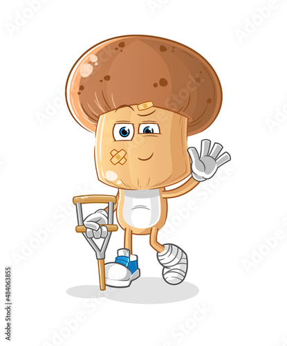 mushroom head cartoon sick with limping stick. cartoon vector