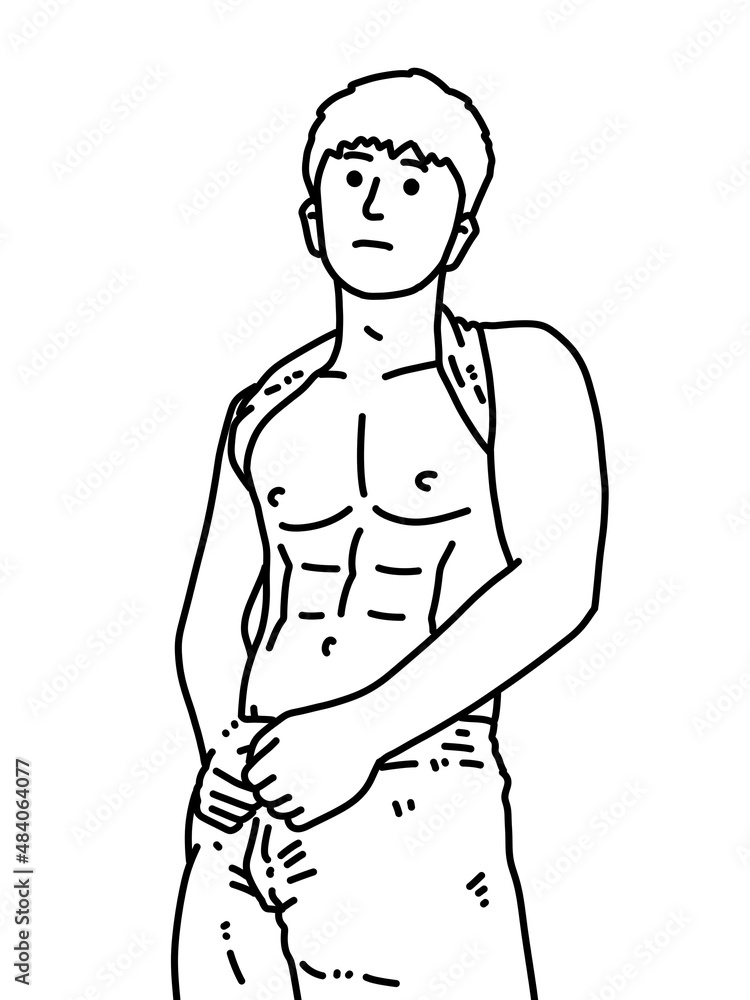 Fototapeta premium black and white of cute man cartoon for coloring