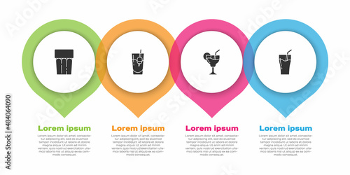 Set Glass with water, Cocktail Bloody Mary, and of juice. Business infographic template. Vector