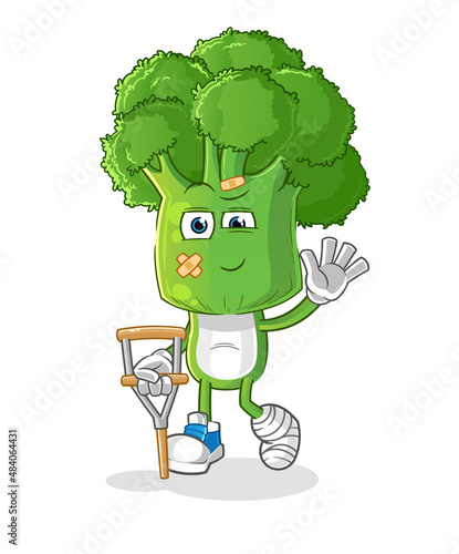 broccoli head cartoon sick with limping stick. cartoon vector