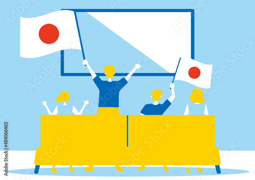 部屋のテレビで日本を応援する人達