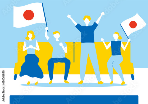 部屋のテレビで日本を応援する人達