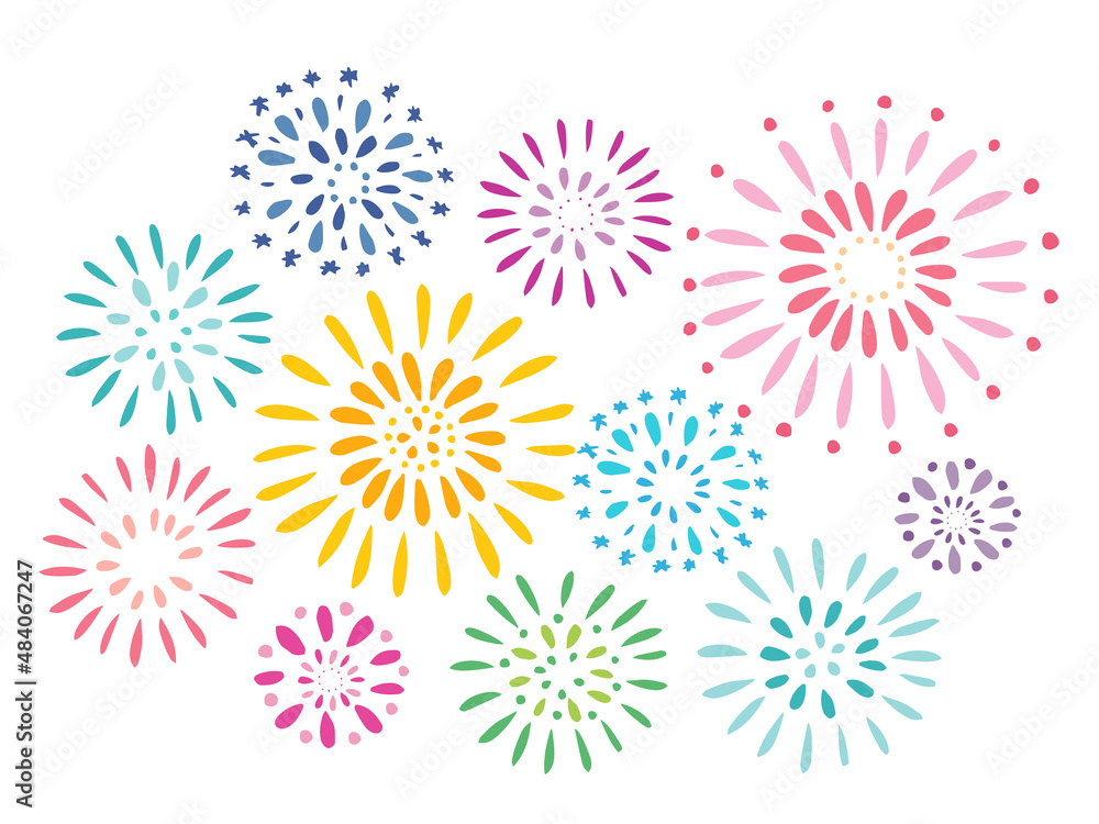 かわいい夏の打ち上げ花火/手描きイラスト かわいい夏の打ち上げ花火/手描きイラスト