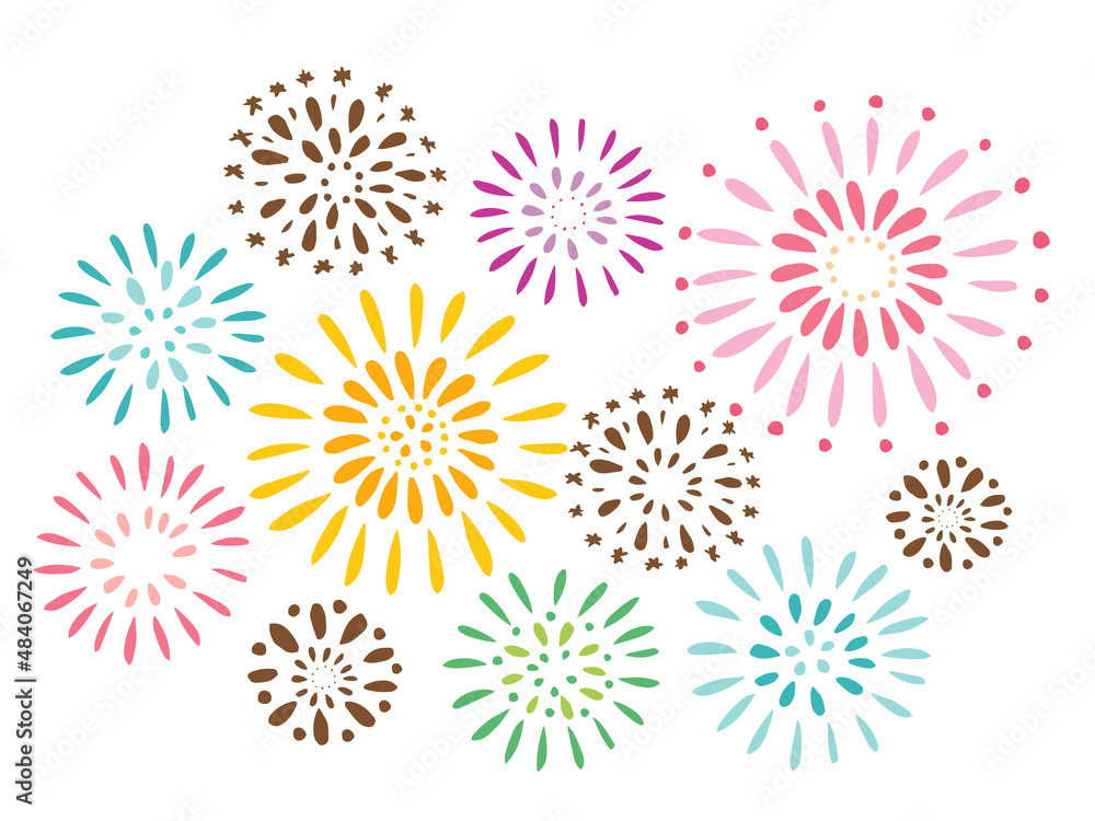 かわいい夏の打ち上げ花火/手描きイラスト かわいい夏の打ち上げ花火/手描きイラスト