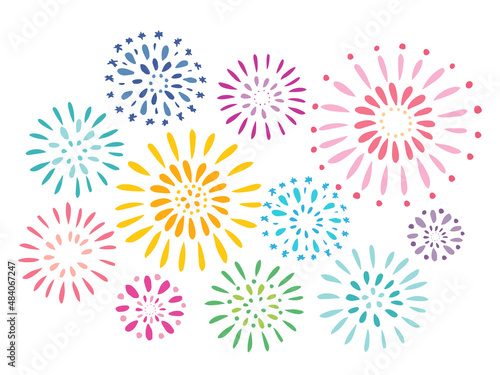 かわいい夏の打ち上げ花火／手描きイラスト