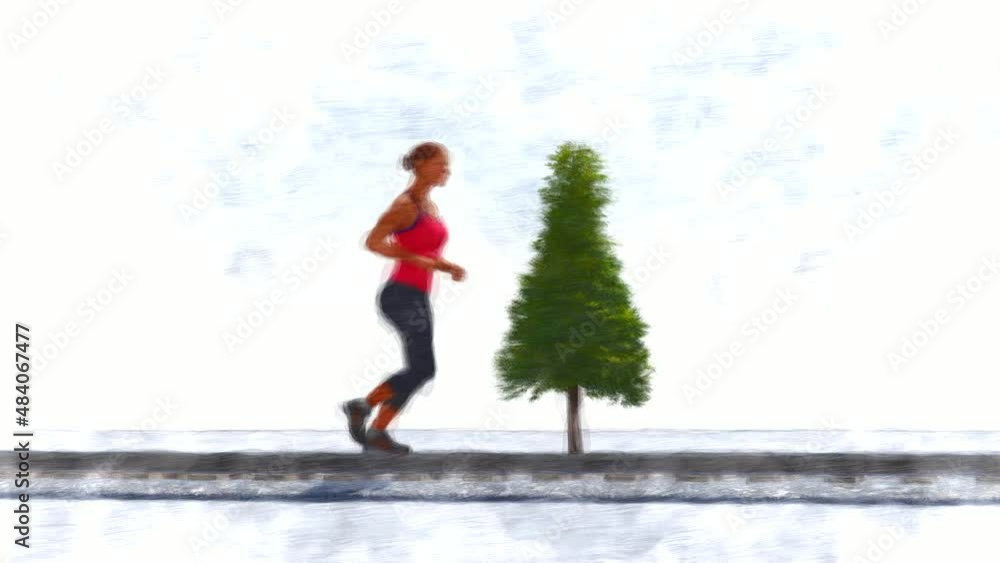 Young Woman Running Stop Motion. High Quality Background Animation Young Woman Running Stop Motion. High Quality Background Animation