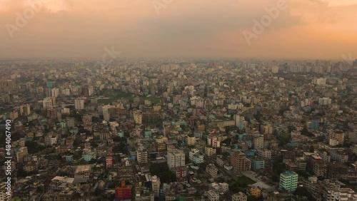 Wallpaper Mural Densely populated mega city with miniature buildings - aerial top establishing drone descending shot Torontodigital.ca