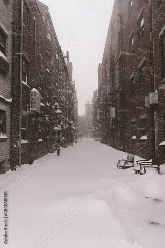 Alley in snowstorm