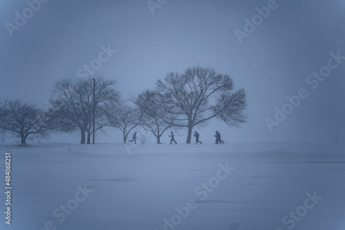 Running and skiing in the snow