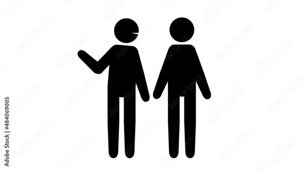 3密のピクトグラムアニメーション。密接、密集、密閉。The Three Cs. Pictogram man talks at close range without a mask at a crowded and closed space with many people. 3密のピクトグラムアニメーション。密接、密集、密閉。The Three Cs. Pictogram man talks at close range without a mask at a crowded and closed space with many people.