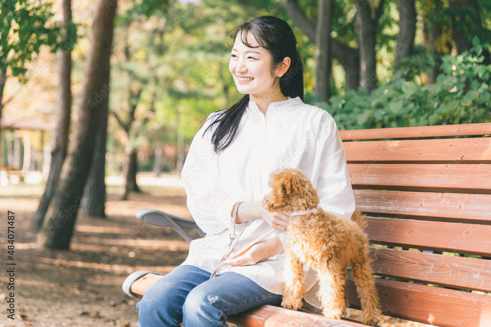 公園で犬と遊ぶ女性
公園で犬と遊ぶ女性
