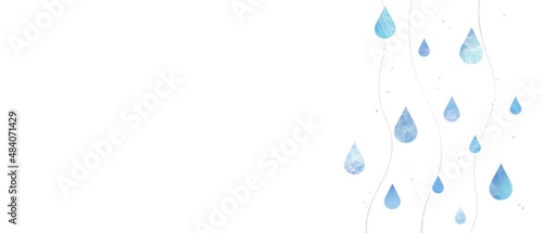 アルコールインクアートの抽象背景）雨のイメージの横長白背景テンプレート マーブル 雫 梅雨 青 銀色 