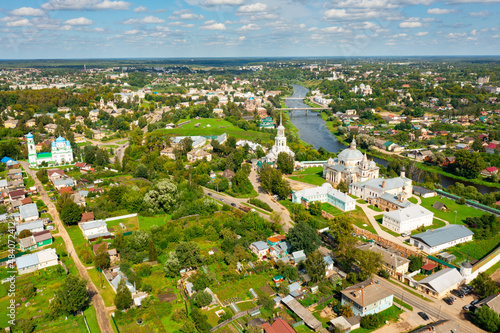 Airscape of Russian city Torzhok. Borisoglebsky monastery visible from above. photo