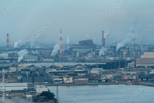 View of the industrial area of ​​Kitakyushu city, JAPAN.