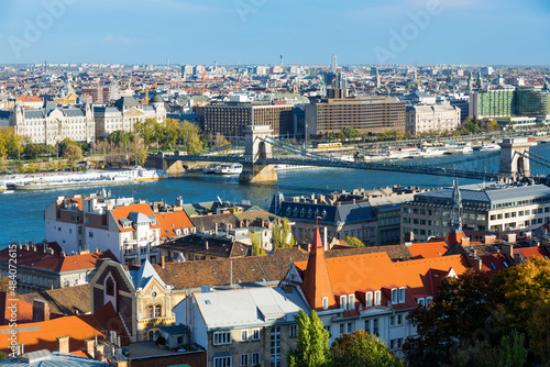 Canvas Print Image of view on Budapest and Chain Bridge outdoors.