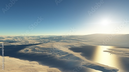 alien planet landscape sci fi spatial background  view from planet surface with spectacular sky  realistic digital illustration