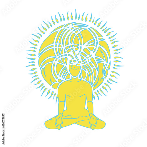 Vector illustration of enlightened in the lotus position. Buddha, buddhism, yoga. Hand drawn style.