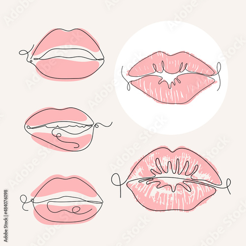Set of Lips in Line art style. Isolated elements. Vector.