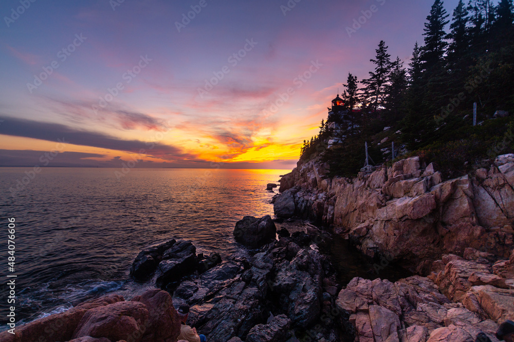 Sunset at the Bass Harbor Head Lighthouse in Acadia National Park (Maine)