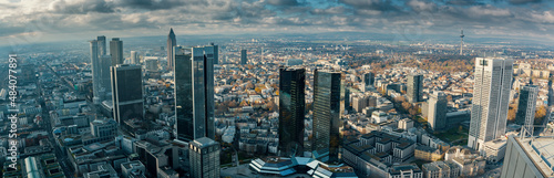 Panorama of downtown Frankfurt with skyscrapers