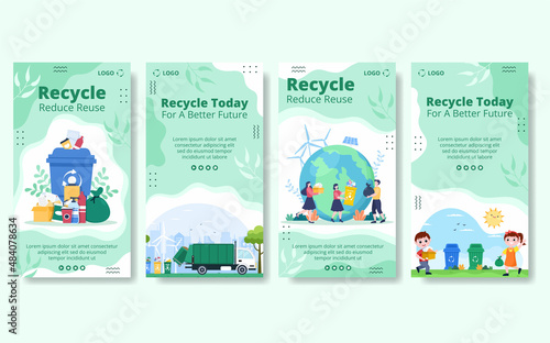 Recycle Process with Trash Stories Template Flat Illustration Editable of Square Background Suitable for Social media or Web Internet Ads photo