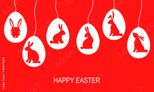 Easter banner with bunnies and eggs hanging on strings