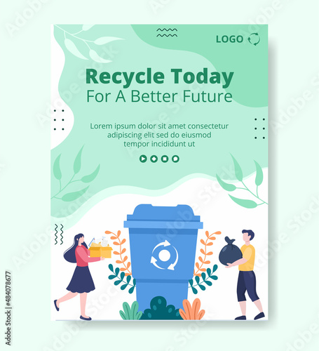 Recycle Process with Trash Poster Template Flat Illustration Editable of Square Background Suitable for Social media or Web Internet Ads