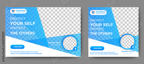 Medical Healthcare live webinar banner invitation and social media post template. coronavirus webinar invitation with clean gradient blue design.