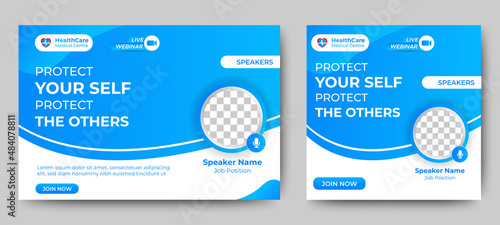 Medical Healthcare live webinar banner invitation and social media post template. coronavirus webinar invitation with clean gradient blue design.