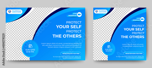Medical Healthcare live webinar banner invitation and social media post template. coronavirus webinar invitation with clean gradient blue design.