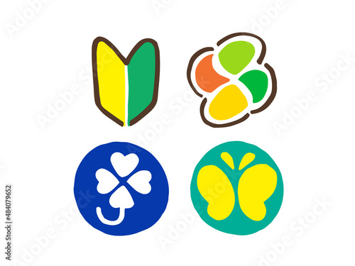 かわいい初心者マークと高齢者マークと障がい者マークと聴覚障がい者マーク／手描きイラスト素材