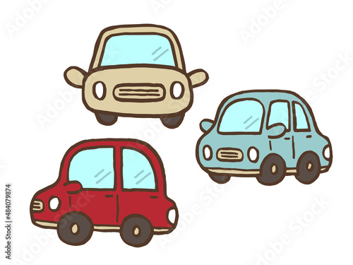 かわいい車の3点セット／手描きイラスト素材