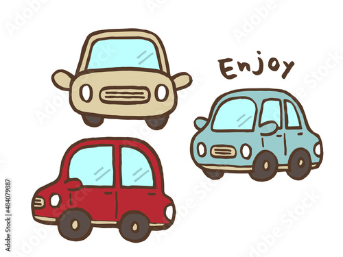 かわいい車の3点セット／手描きイラスト素材