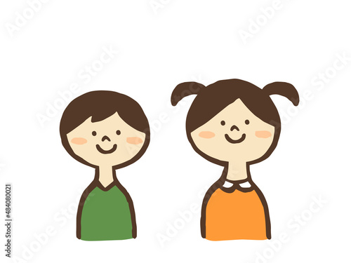 かわいい男性と女性の姉弟／手描きイラスト素材