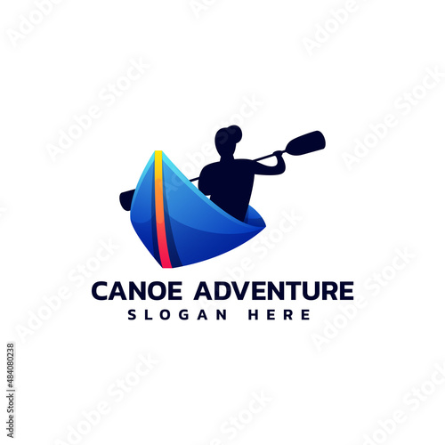 Vector Logo Illustration Canoe Adventure Gradient Colorful Style.