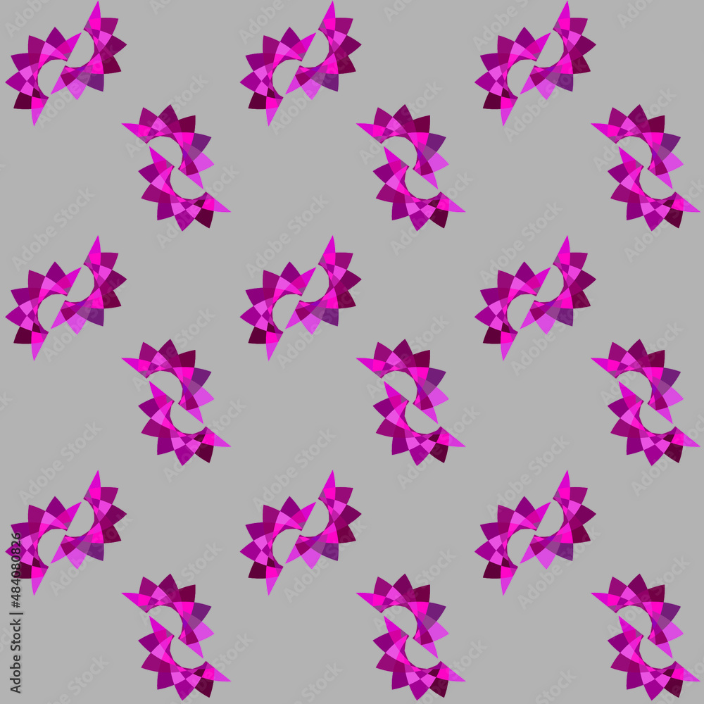A seamless repeat pattern of pink triangular abstract design in grey background